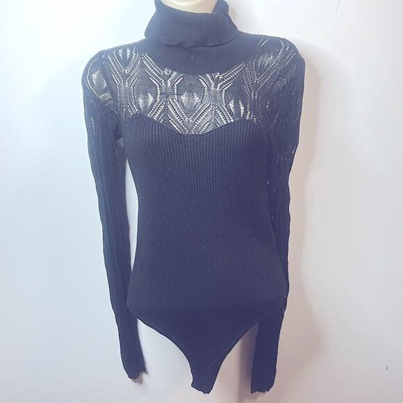 INTIMATELY‎ FREE PEOPLE BLACK KNIT BODYSUIT SIZE XS - Picture 1 of 8